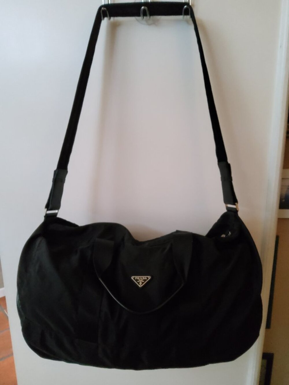Authentic PRADA Boston Weekend Gym Duffle Bag Nylon Lock Keys Unlined Black